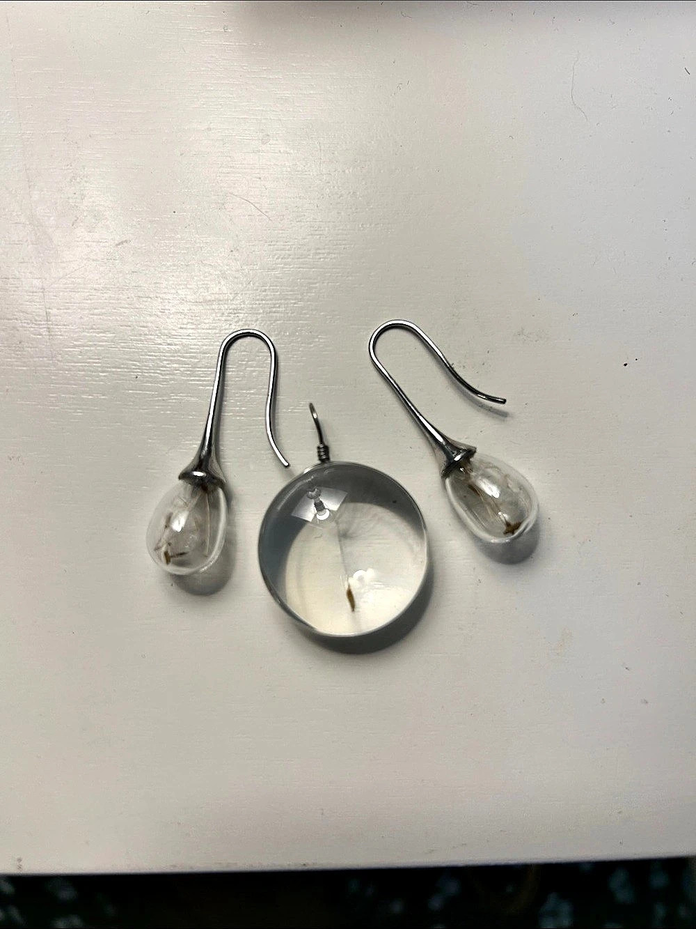 Dandelion seeds Pendant and Earrings in Silver metal